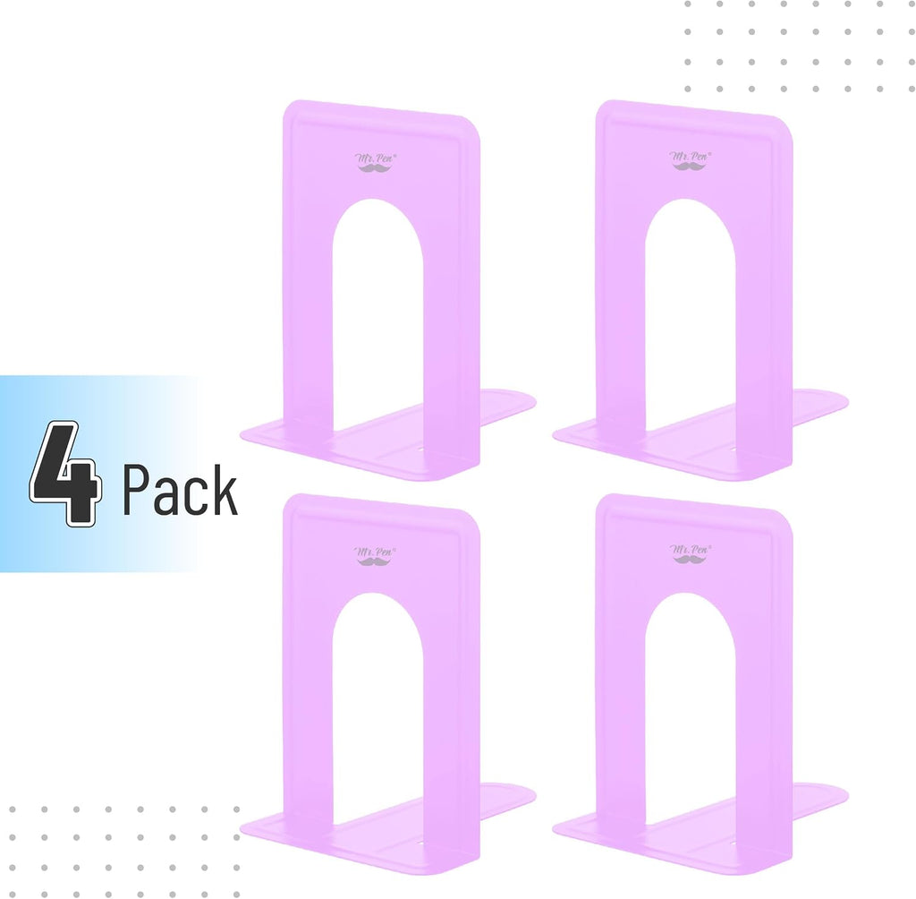 Mr. Pen- Book Ends, 4 Pack, Purple, Heavy Duty Metal Bookends for Shelves