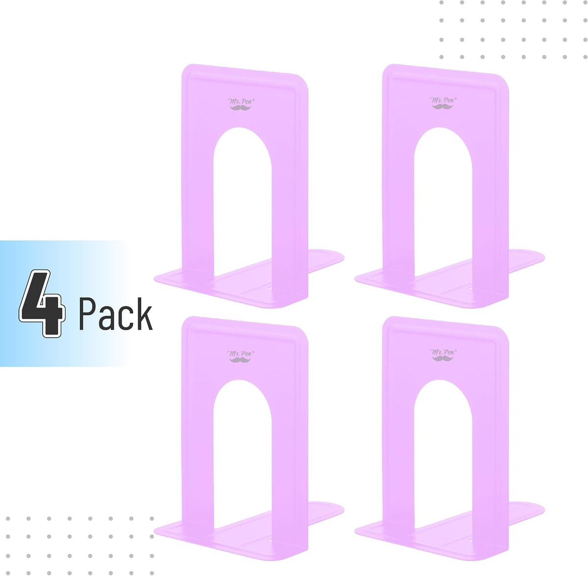 Mr. Pen- Book Ends, 4 Pack, Purple, Heavy Duty Metal Bookends for Shelves