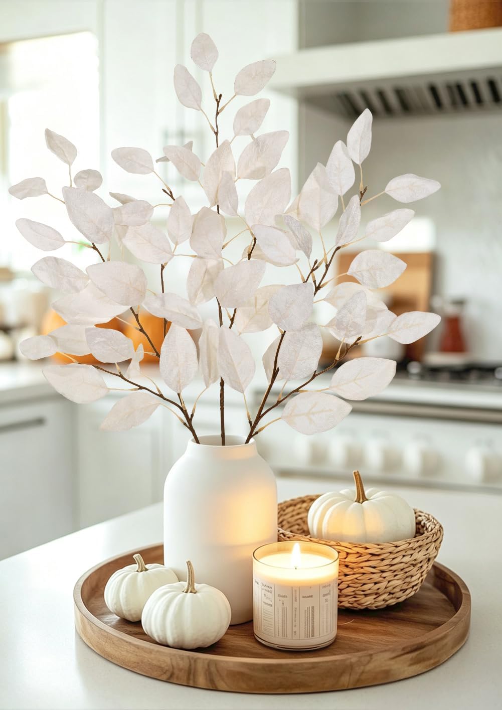 Briful 3-Pack 29.5-Inch Artificial Fall Stems, Ivory White