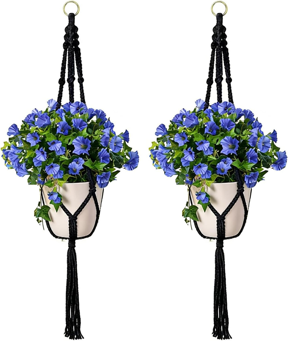 Macrame Plant Hangers 2 Pack Indoor Outdoor Hanging Planter Basket Handmade Rope Hanging Plant Holder for Indoor Outdoor Boho Home Decor 41 Inch, Black