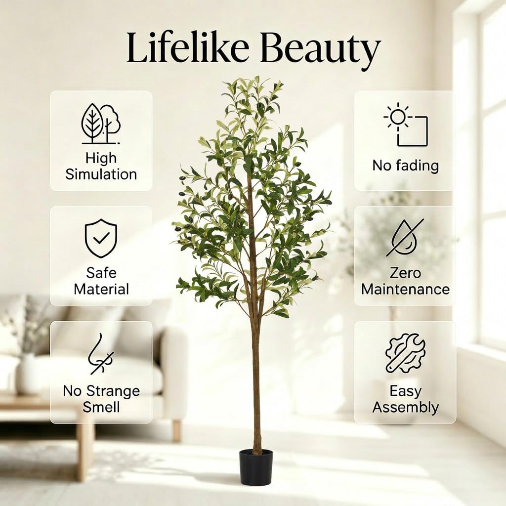 Artificial Olive Tree, 5FT Faux Olive Trees with Lifelike Olive Branches and Fruits, Fake Floor Plants with Pot for Indoor Home Office Living Room Outdoor Decor