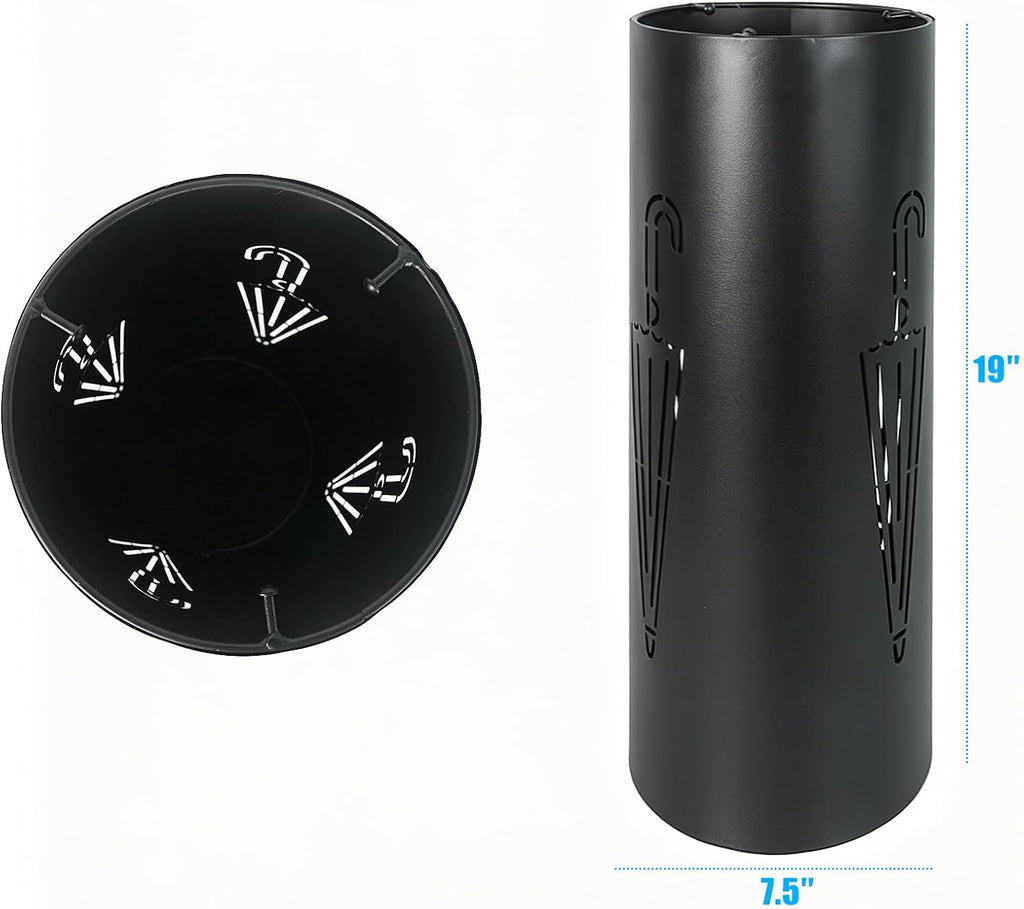DreamsEden Metal Umbrella Stand, Round Entryway Umbrella Organizer with 3 Hooks for Walking Canes Golf Clubs, Sturdy Durable Holder Rack, Black