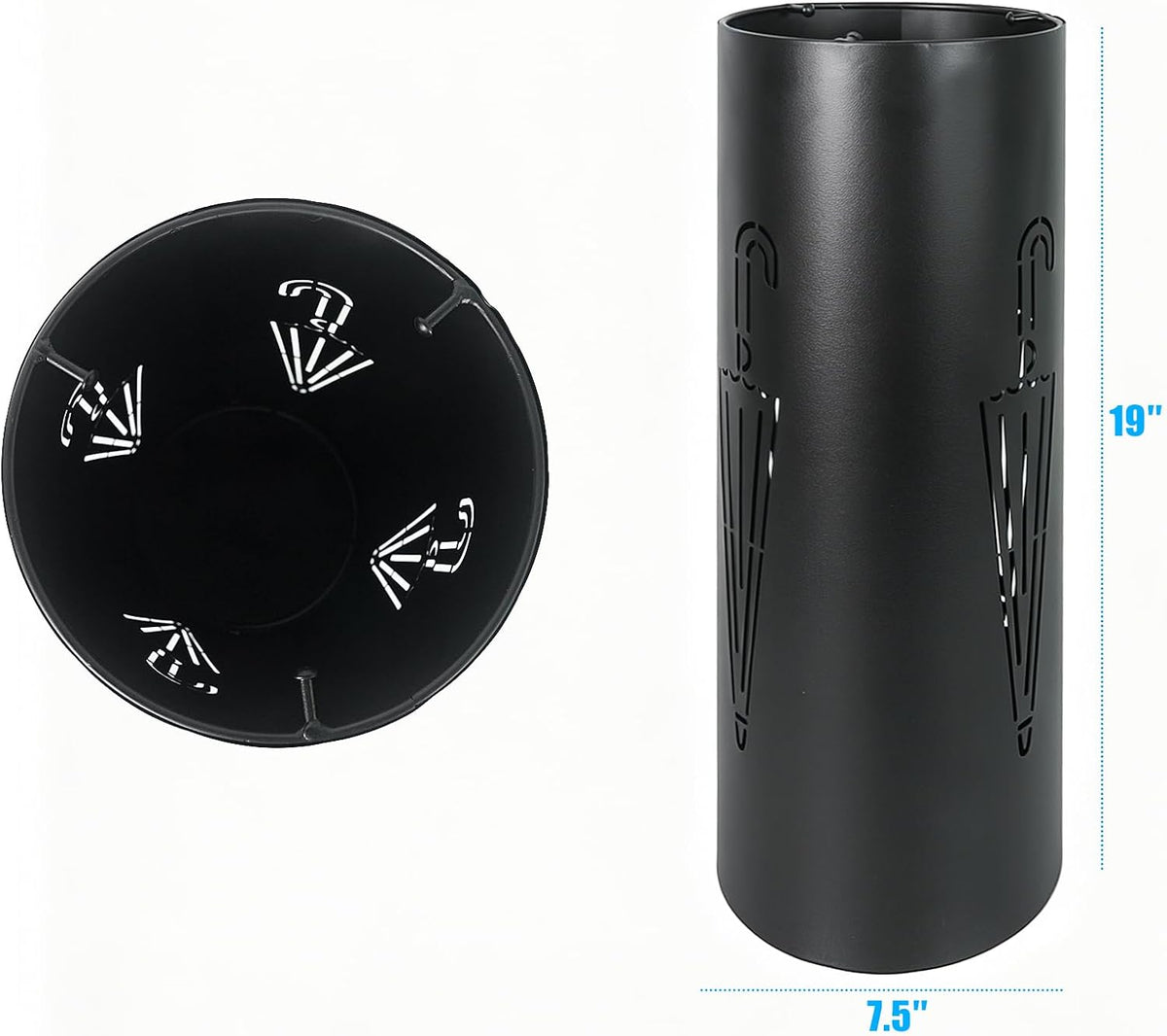 DreamsEden Metal Umbrella Stand, Round Entryway Umbrella Organizer with 3 Hooks for Walking Canes Golf Clubs, Sturdy Durable Holder Rack, Black