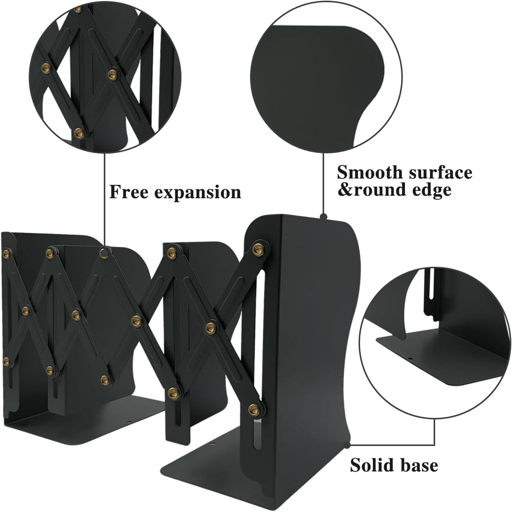 Ysenchan Heavy-Duty Adjustable Metal Bookends - Non-Slip Bookshelf Organizer for Desks, Decorative Book Holder for Magazines & Heavy Books