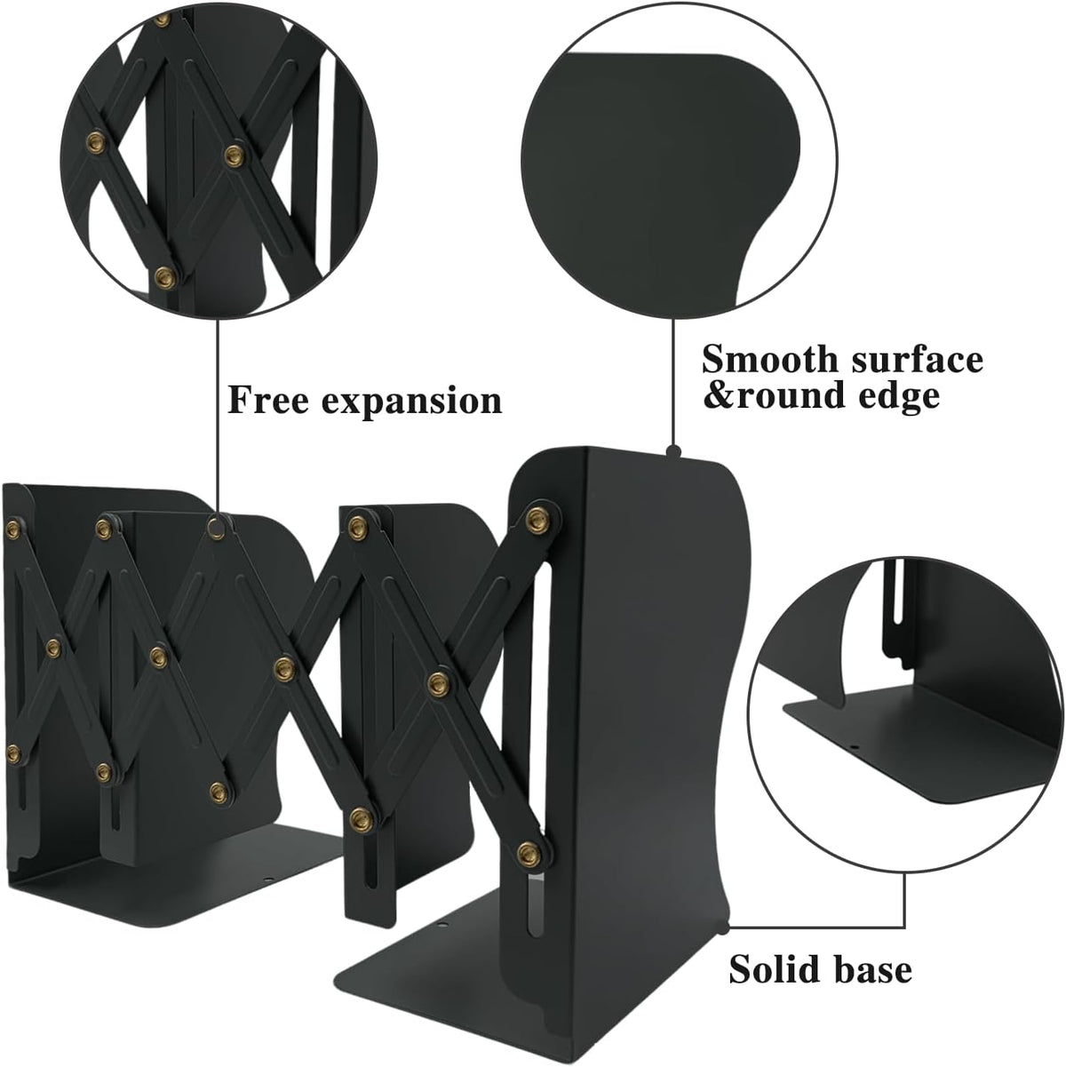 Ysenchan Heavy-Duty Adjustable Metal Bookends - Non-Slip Bookshelf Organizer for Desks, Decorative Book Holder for Magazines & Heavy Books