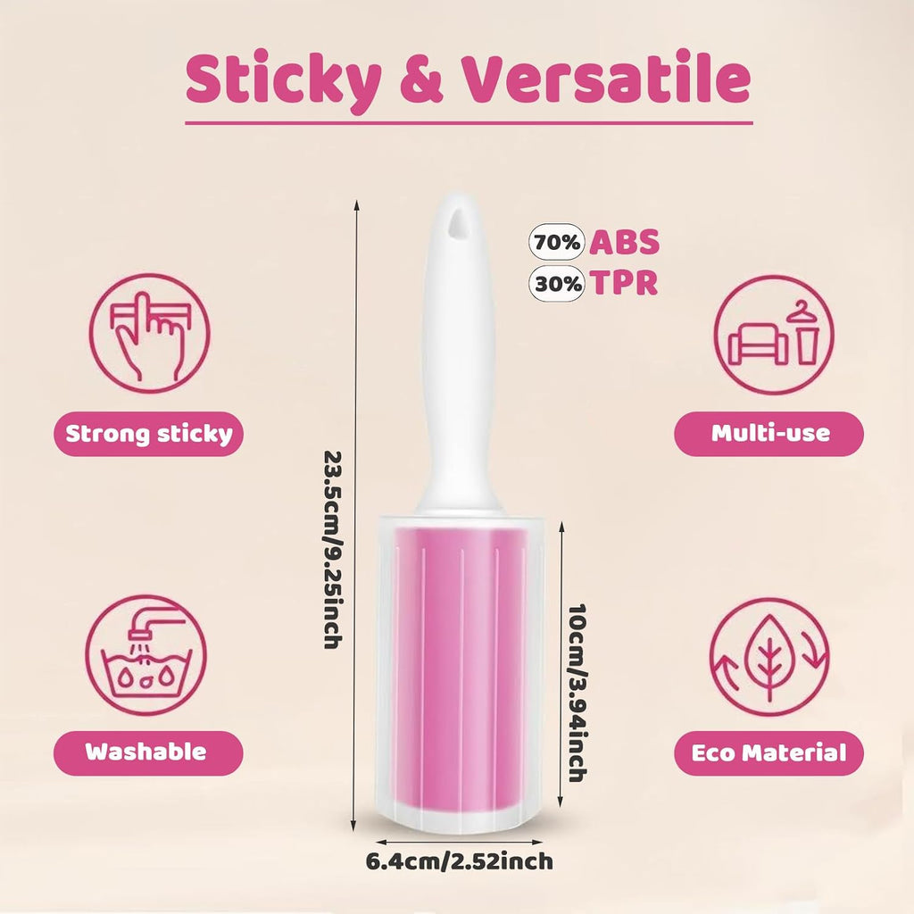Washable Gel Lint Roller 2 Pack, Large Reusable Pet Hair Remover, Pink