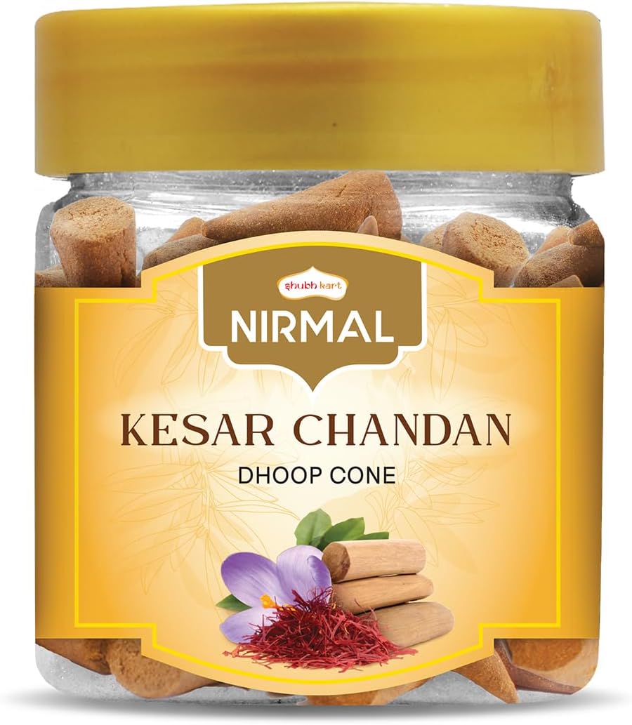 Shubhkart Premium Kesar Chandan (Saffron Sandalwood) Dhoop Cones – 60 Count Box. Charcoal-Free Rich Aromatic Incense for Divine Puja, Deep Meditation & Healing Vibes