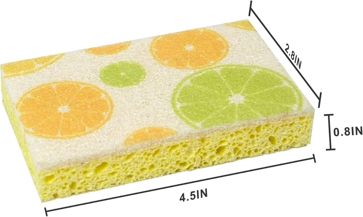 CELOX 6 Pack Dish Sponges, Non Scratch Sponge for Kitchen Cleaning, Lemon Printed Dual Sided Scrub Sponges