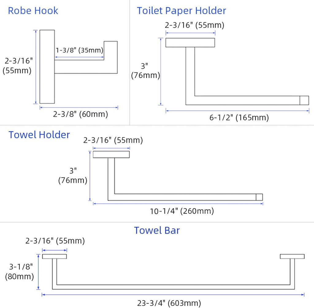 Angle Simple Bathroom Hardware Set 4-Piece, Polished Chrome