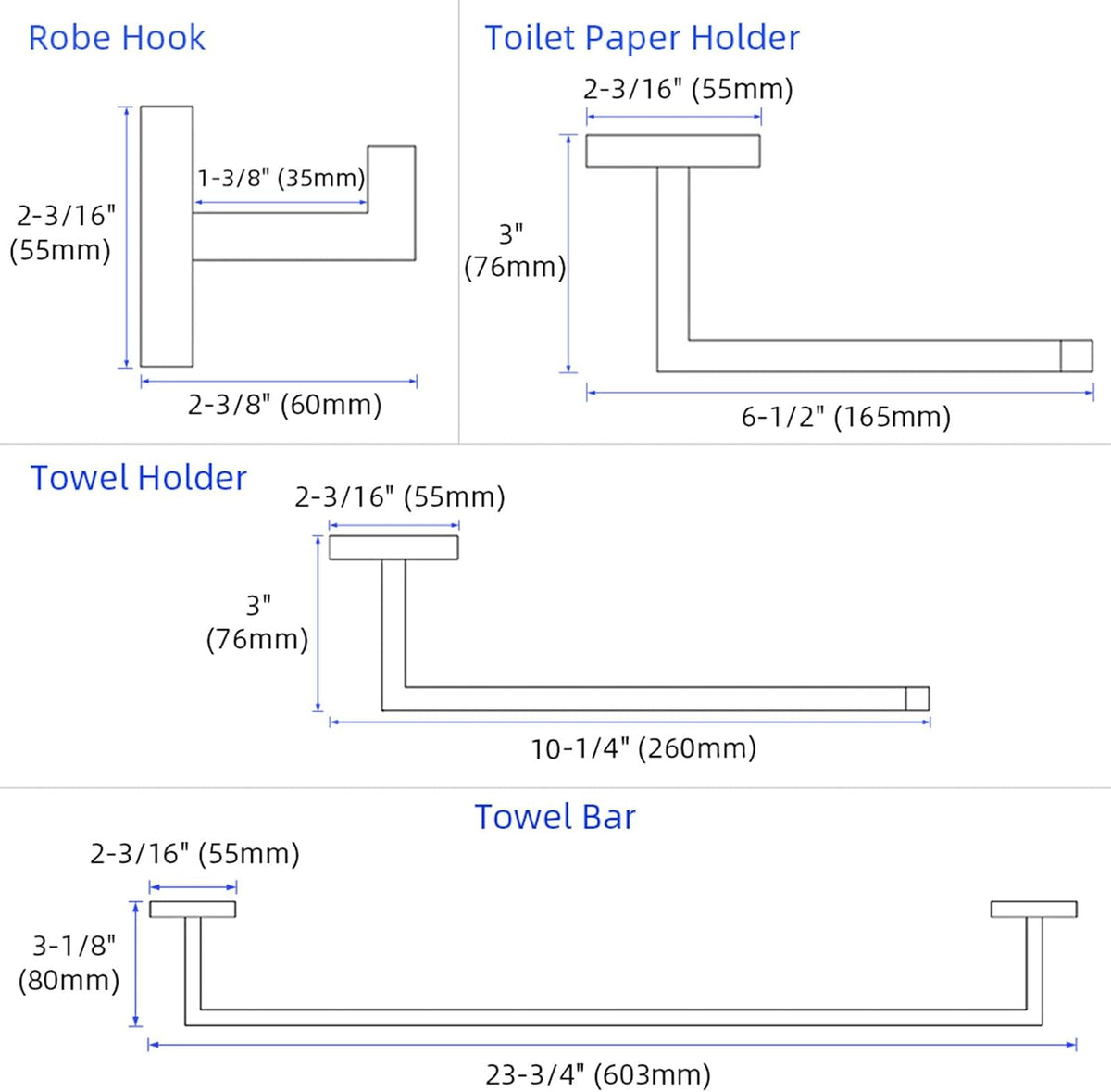 Angle Simple Bathroom Hardware Set 4-Piece, Polished Chrome