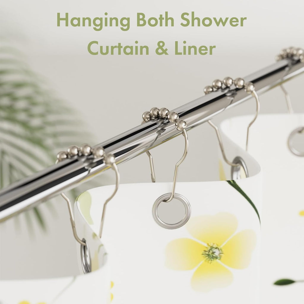 Amazer Shower Curtain Hooks, Decorative Shower Curtain Hooks Smooth, 12pcs Shower Hooks and 13ft Clear Curtain Hooks Prevents Shower Hooks from Snagging
