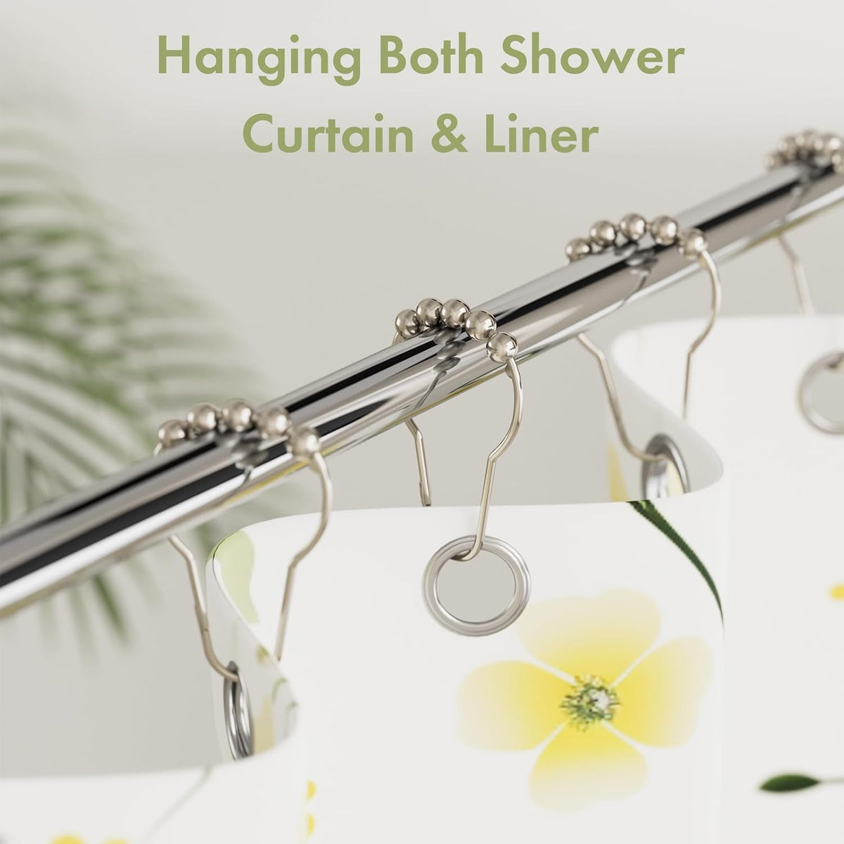 Amazer Shower Curtain Hooks, Decorative Shower Curtain Hooks Smooth, 12pcs Shower Hooks and 13ft Clear Curtain Hooks Prevents Shower Hooks from Snagging