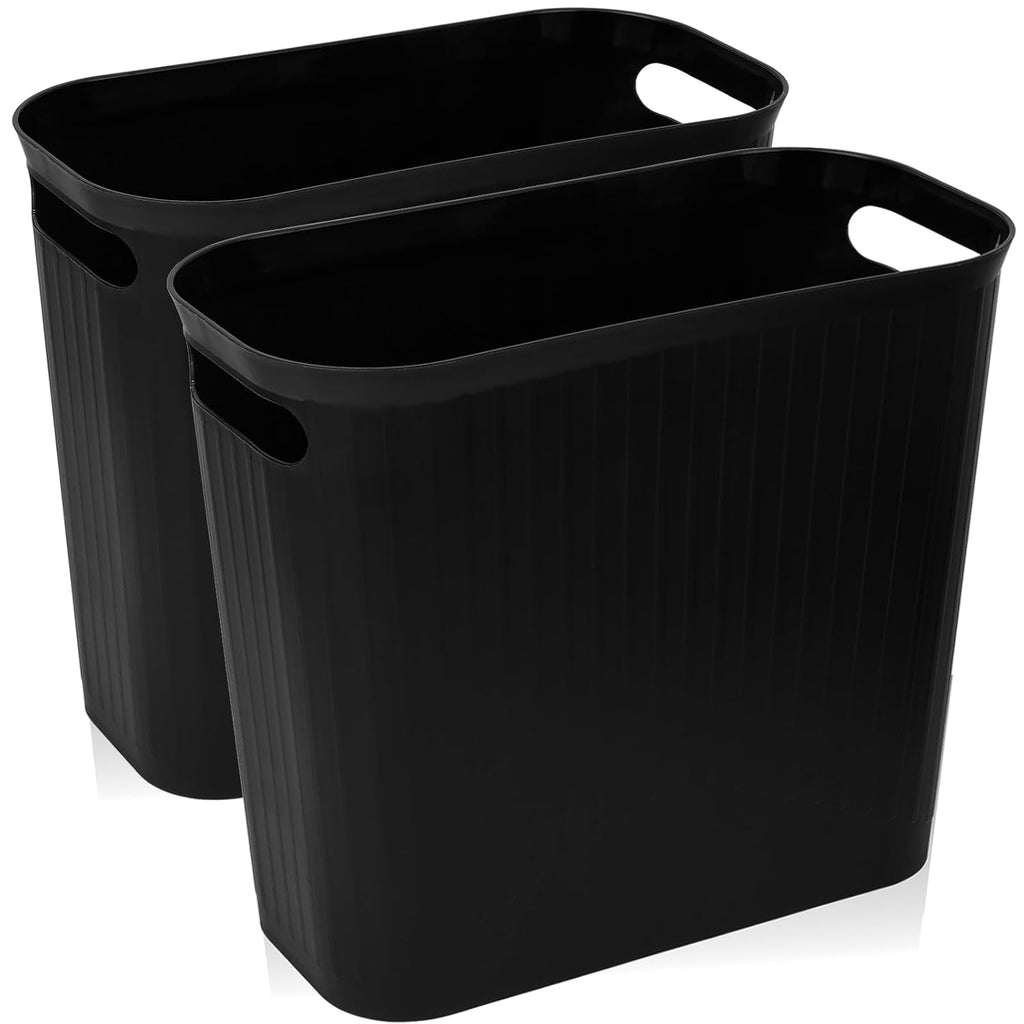 2 Pack Small Bathroom Trash Can 3.5 Gallon Slim Plastic Garbage Can, Black