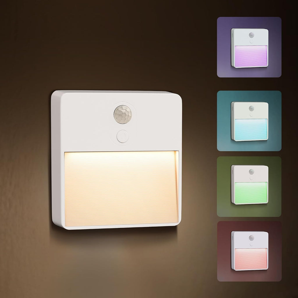 LED Night Light with Motion & Dusk Sensor, 2-Pack, Battery-Powered & Rechargeable, Multi-Color, Dimmable, for Bedroom, Stairway, Closet