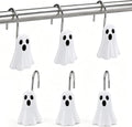 Weysat 12 Pcs White Ghost Halloween Shower Curtain Hooks Bathroom Decor