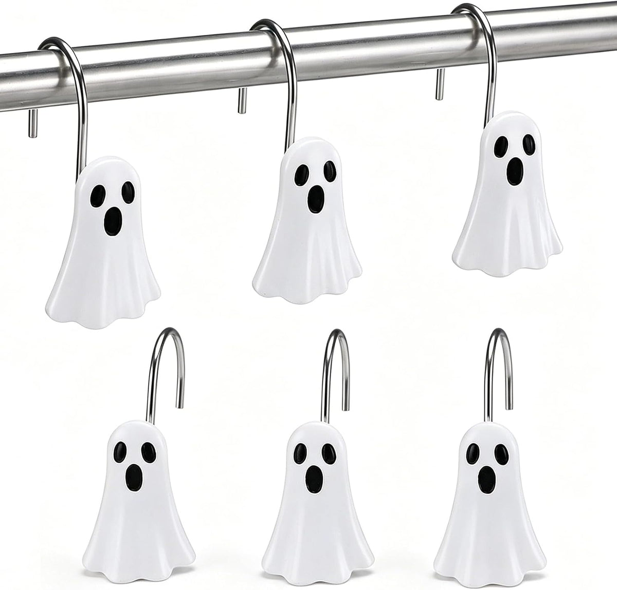 Weysat 12 Pcs White Ghost Halloween Shower Curtain Hooks Bathroom Decor