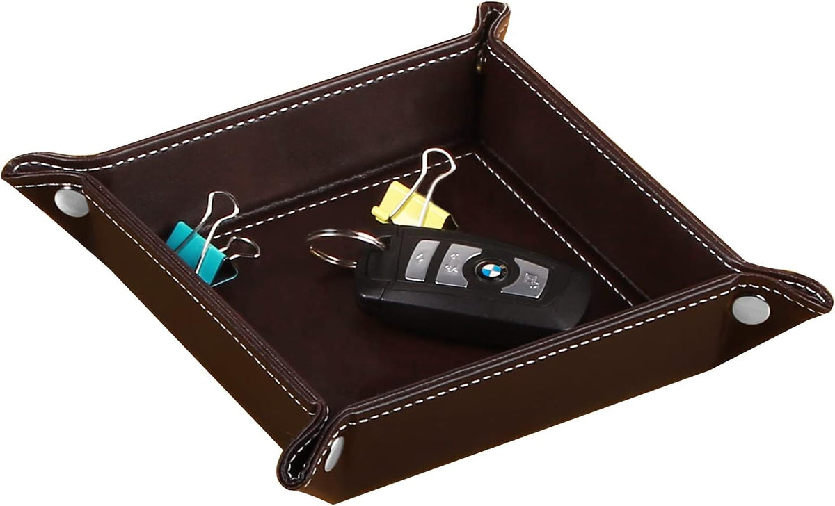 YAPISHI Valet Tray Leather Catchall Jewelry Tray Dice Box Bedside Tray Key Phone Coin Change Watches and Candy Holder Sundries Entryway Tray