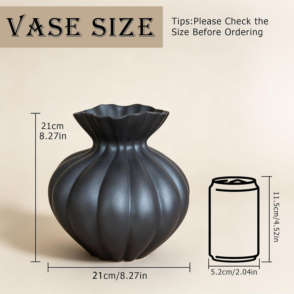Ceramic Vase, Modern Boho Flower Vase for Home Decor, Unique Vase for Farmhouse Living Room Cabinet Table Centerpieces Wedding Decorations (Extra-Wide-Black)