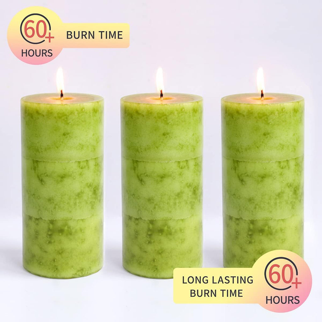Sage Scented Candles - 3x6 Inch Green Pillar Candles Hand-Poured Long Lasting Burn Time Dripless Large Aromatherapy Candles for Home Scented Cleansing House Bathroom Relaxation Spa Church