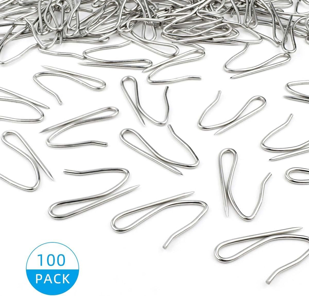 100 Pack Metal Curtain Hooks Stainless Steel Drapery Pins for Pinch Pleat Curtains Pin-On Drapery Hook for Window Curtain Door Curtain Shower Curtain Curtain Pin for Drapes with Clear Box (Silver)