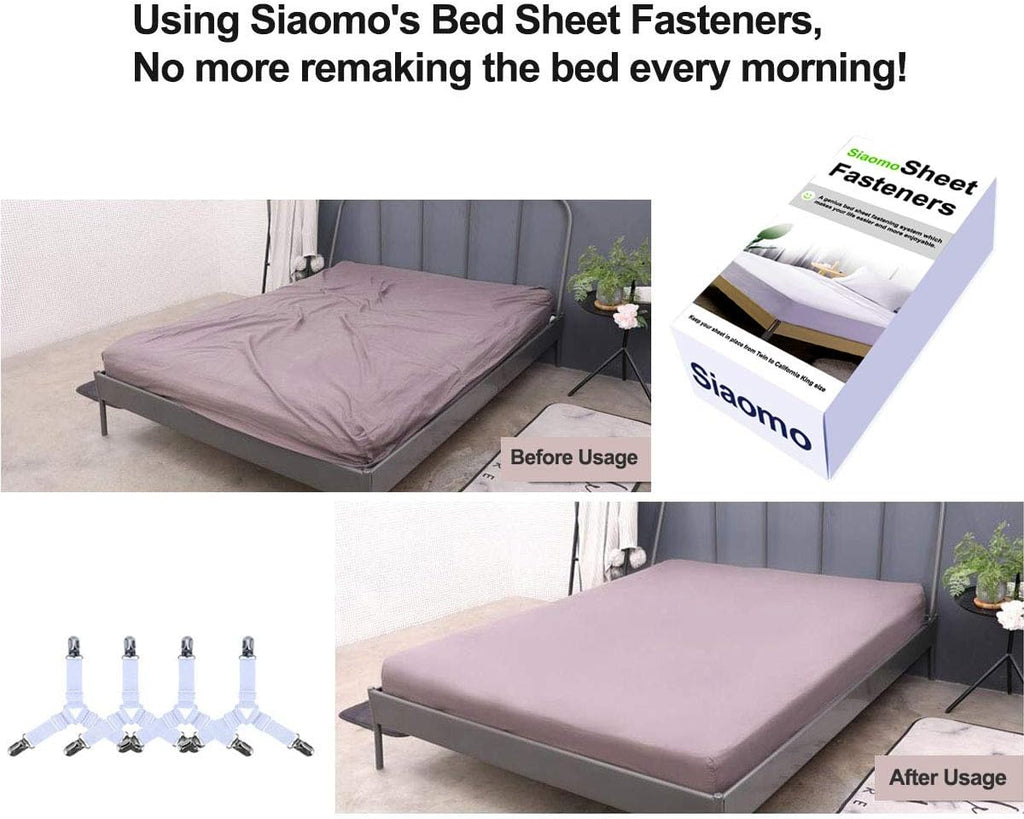 Bed Sheet Holders Straps Fasteners - 4 Pcs Triangle Sheet Fasteners Fitted Sheet Corner Holder Elastic Adjustable Band Sheet Holders Clip Suspenders Grippers(White)