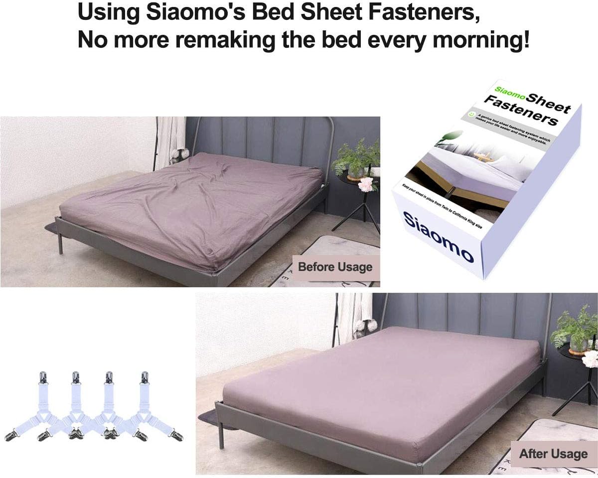 Bed Sheet Holders Straps Fasteners - 4 Pcs Triangle Sheet Fasteners Fitted Sheet Corner Holder Elastic Adjustable Band Sheet Holders Clip Suspenders Grippers(White)