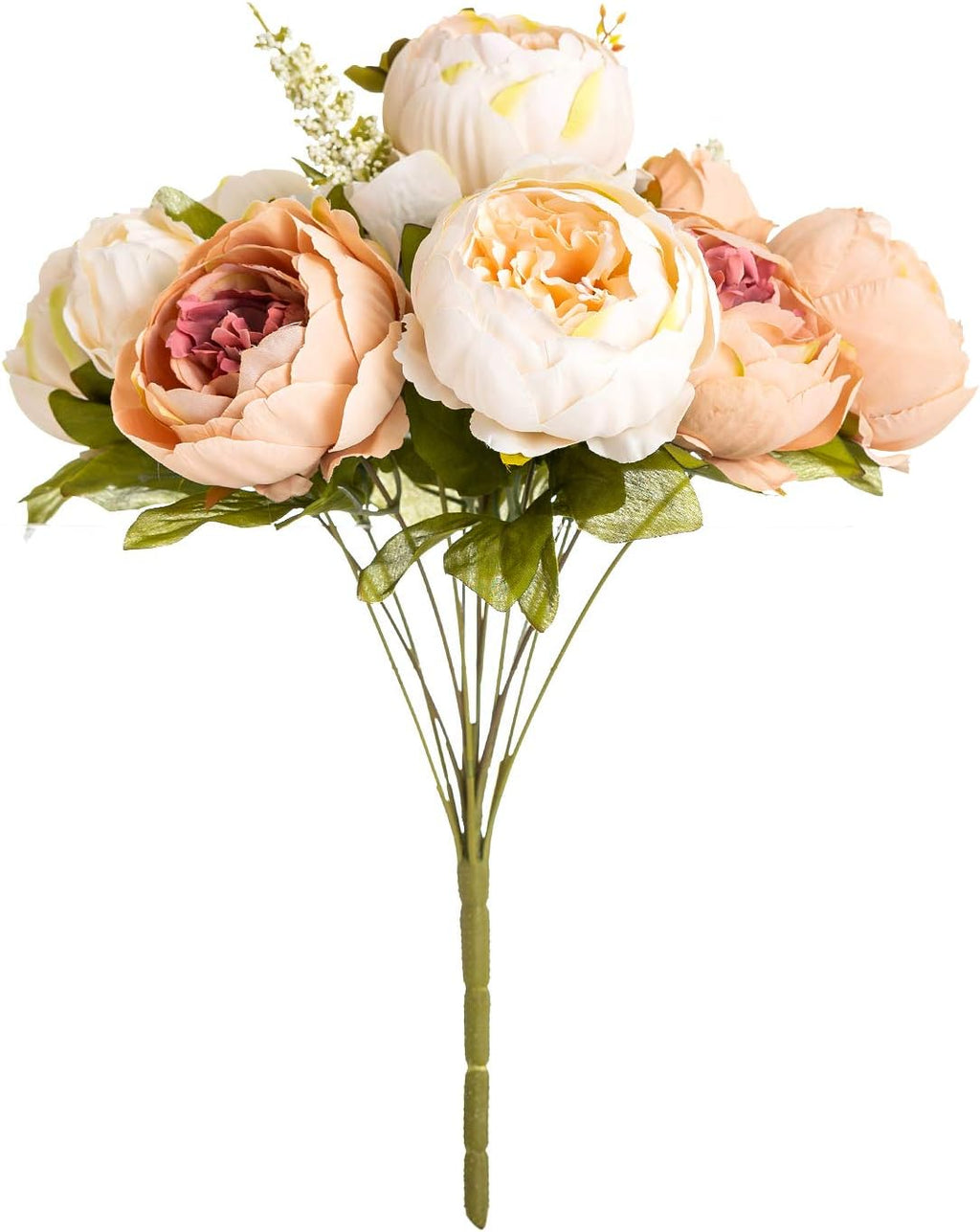 Queen Bee Silk Peony Bouquet with Ceramic Vase Included Large Size 14" Wedding Centerpiece Events Birthday Gift Bridal Baby Shower Floral Arrangement Artificial Fake Flowers (Champagne)