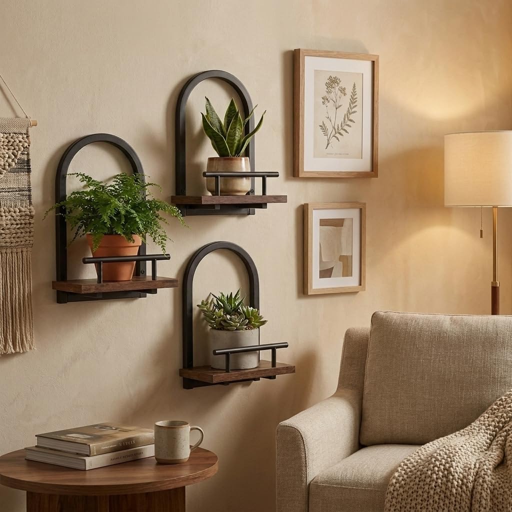 Amaoot Floating Shelves Set for 3, Wall Plant Holder Shelf, Wall Planters