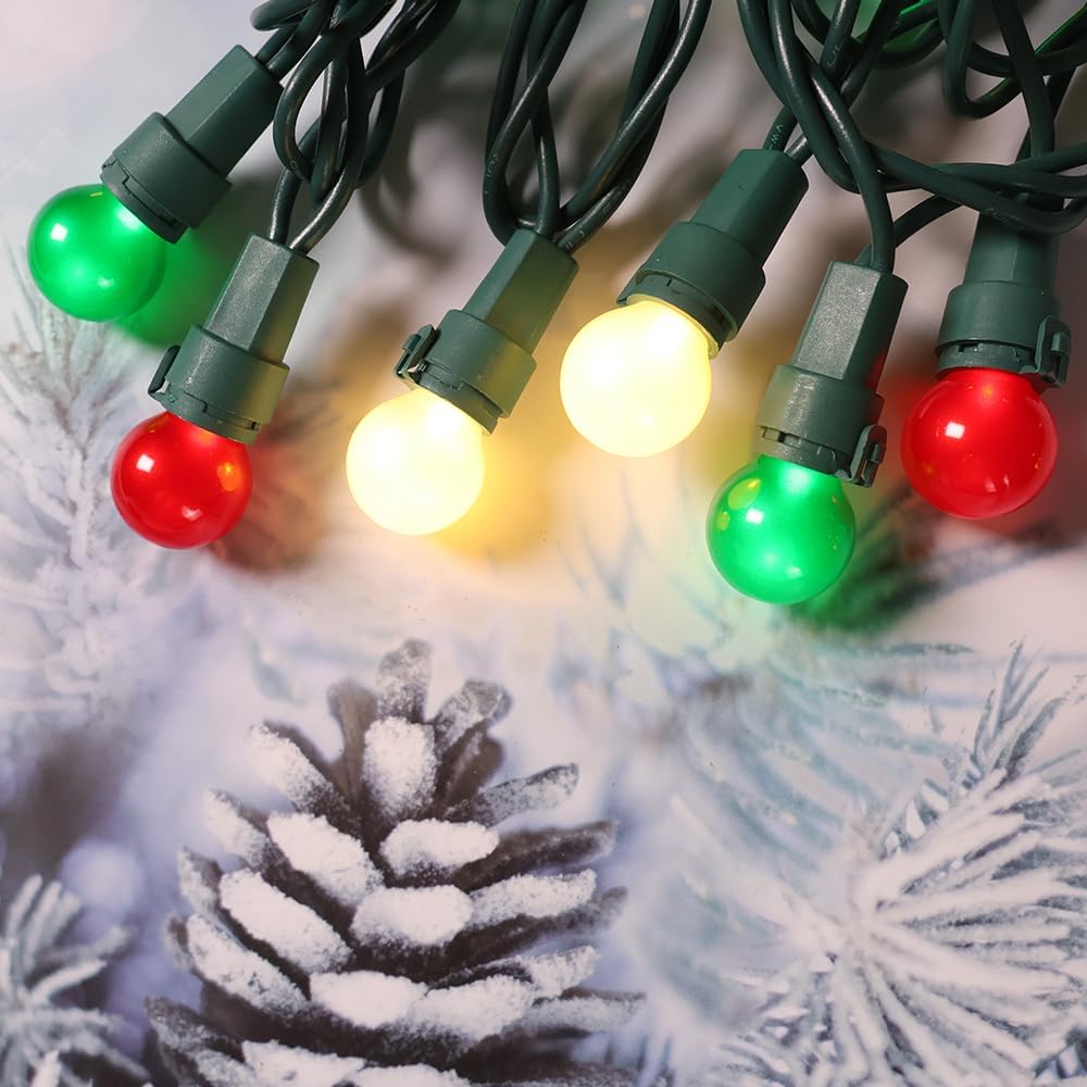 Christmas Tree Lights 70 LED G15 Christmas Lights Red White and Green Globe Christmas String Light Plug in with Pearlized Glass Indoor Outdoor use for Halloween Xmas Tree Yard Decor
