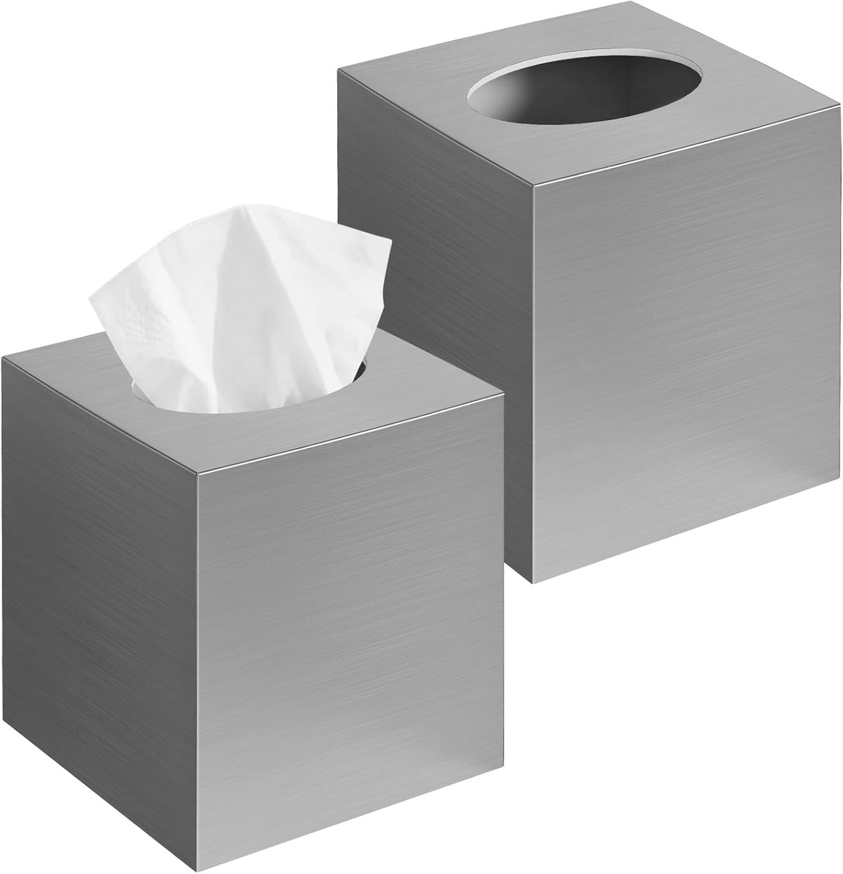 2 Pack Tissue Box Cover, Square Plastic Tissue Holder Non-Slip Base, Sliver