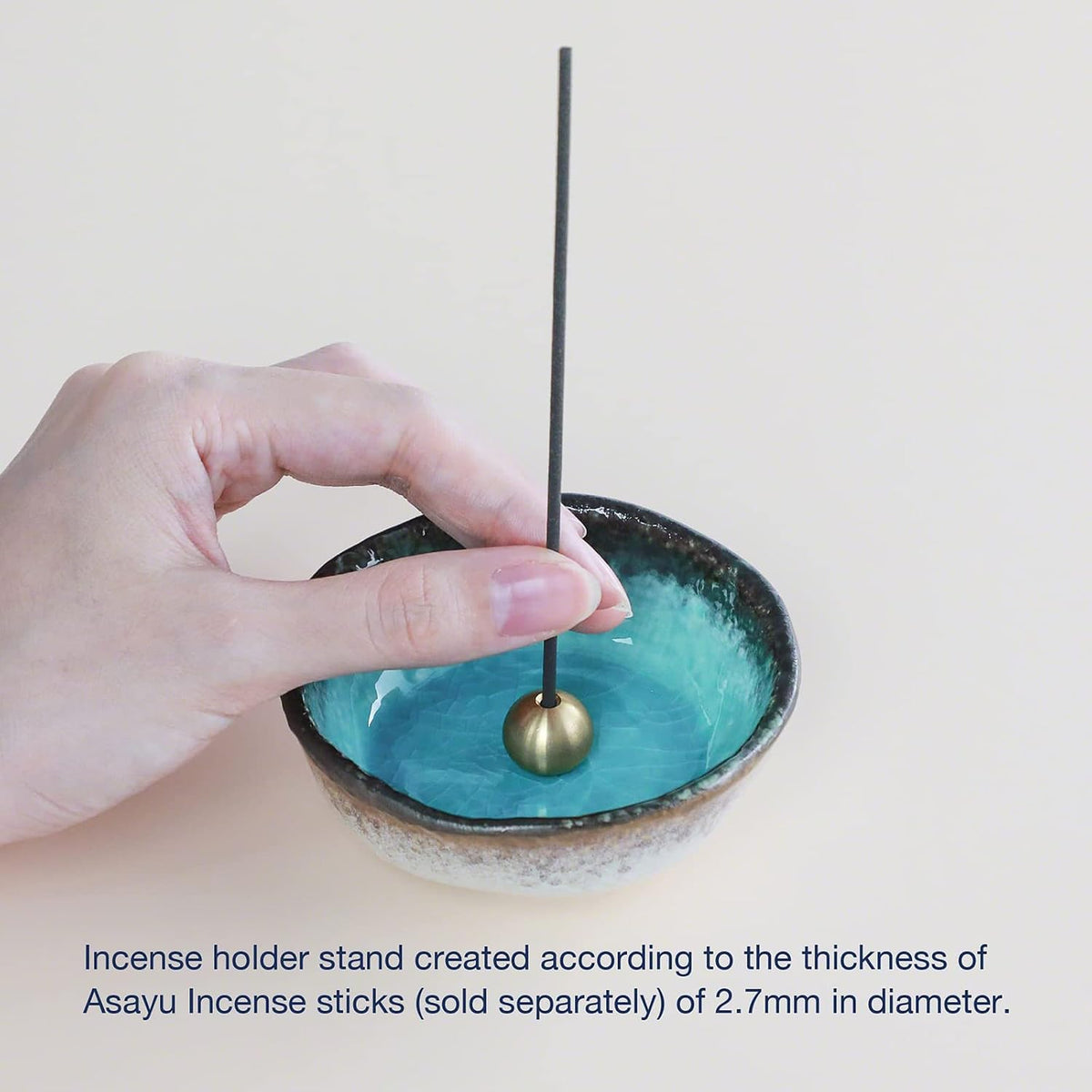 Asayu Japan Mini Incense Holder for Sticks, Ocean Blue Ceramic Plate 3.3in