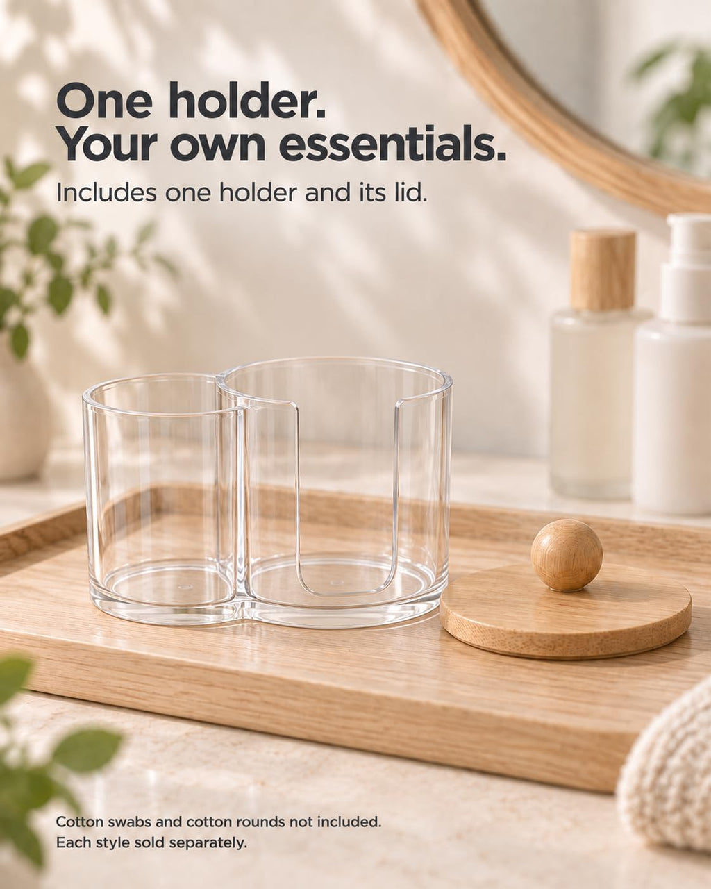 2-in-1 Cotton Swab and Cotton Round Holder with Bamboo Lid