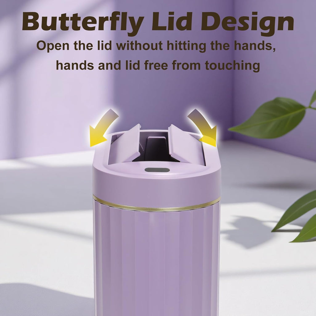 SYNCVIBE Bathroom Sensor Trash Can, 2 Gallon, Butterfly Lid, Purple