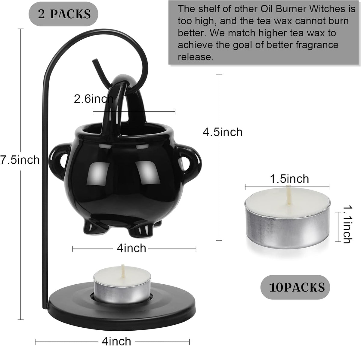 2 Pcs Halloween Wax Melt Warmer, Witch Hanging Cauldron Oil Burner