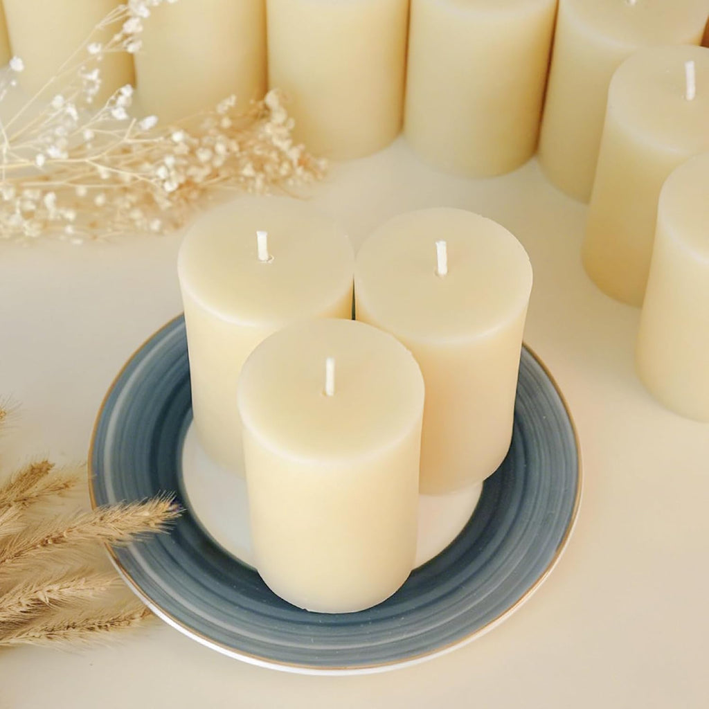 DEYBBY 2x3 inch Cream White Natural Beeswax Pillar Candles Set of 4