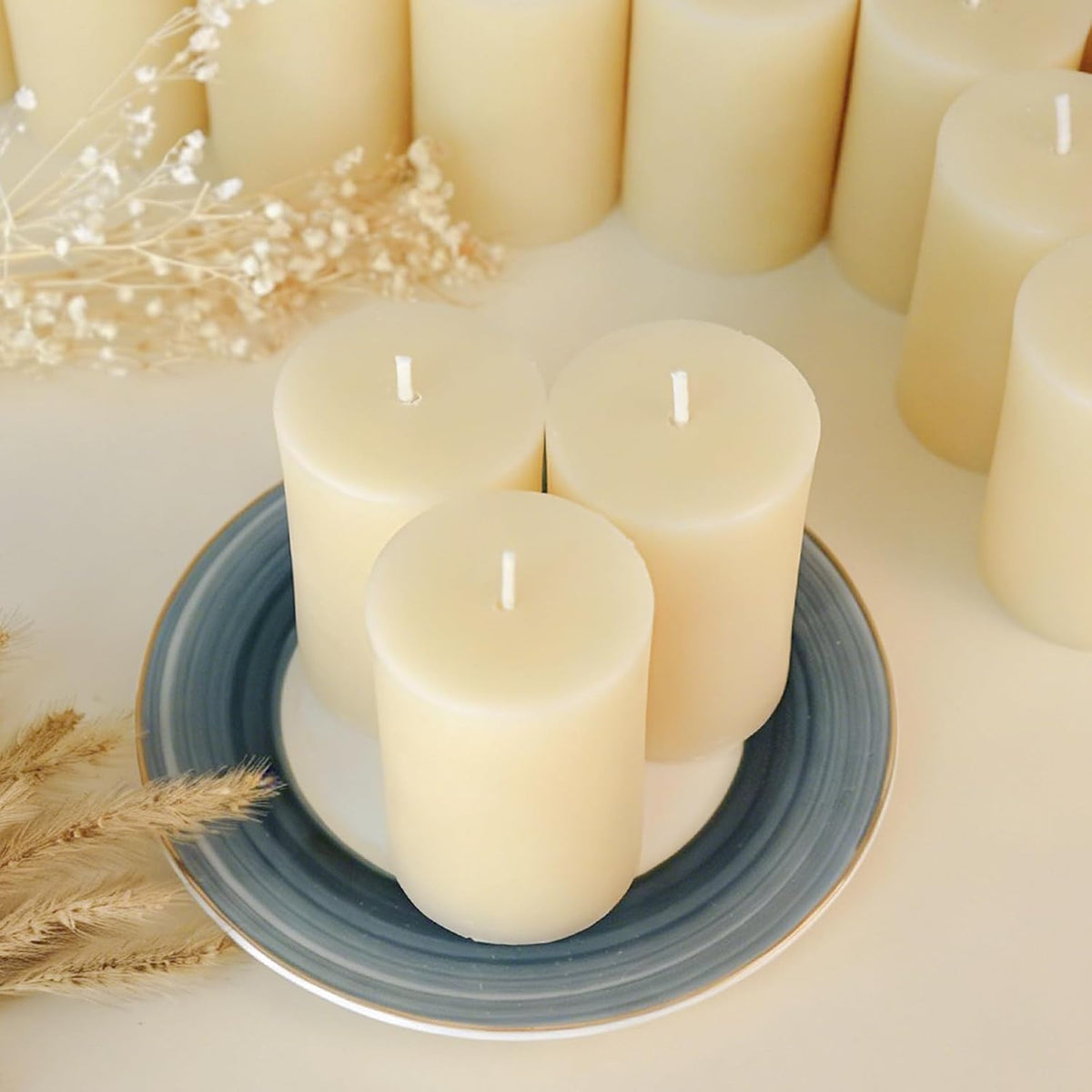DEYBBY 2x3 inch Cream White Natural Beeswax Pillar Candles Set of 4