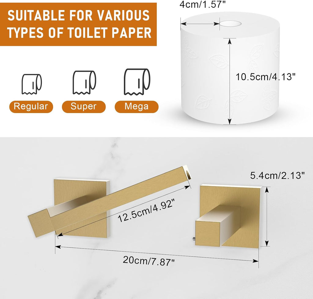 Toilet Paper Holder Wall Mount, Brushed Gold Paper Towel Holder Double Base Large Stainless Steel Bathroom Toilet Tissue Roll Holder, Commercial Toilet Paper Dispenser