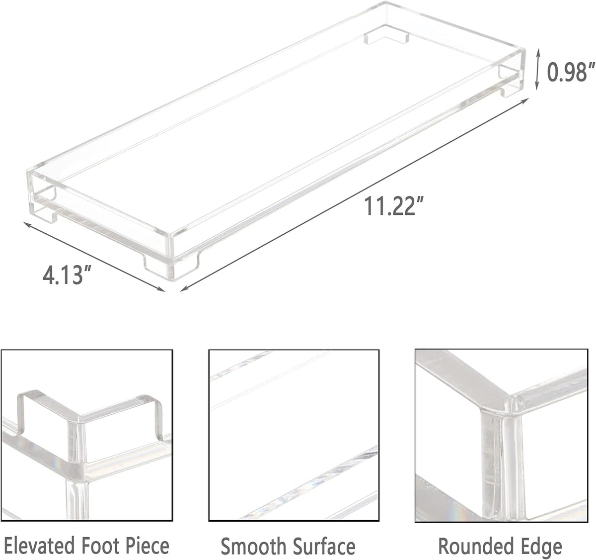 Vanity Bathroom Tray Acrylic Clear Rectangle Decorative Organizer, Small