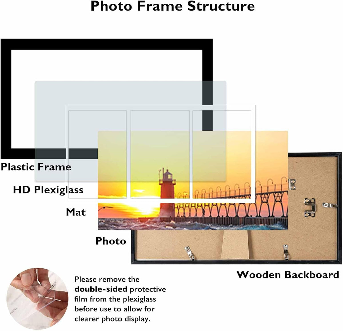 JCJMY 8x16 Collage Picture Frame with Mat, Display 3 Pcs 4x6 Photos or 8x16 Picture, Three Opening 4x6 Picture Frame Collage for Wall Hanging or Tabletop, Lightweight 4 x 6 Triple Photo Frame, Black