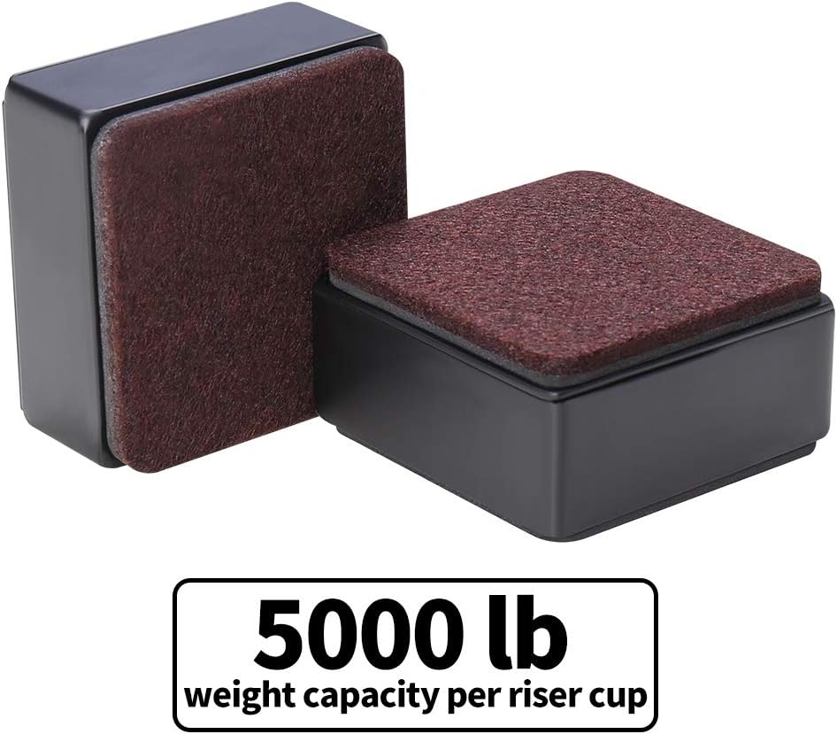 Ezprotekt 1.2 Inch Bed and Furniture Risers, Heavy Duty Square Sofa Tables Couch Chair Risers, Width 2.4"-Adds 1.2" Height, Supports 20,000 lbs, Protect Carpet & Floors from Scratches (4 Pack, Black)