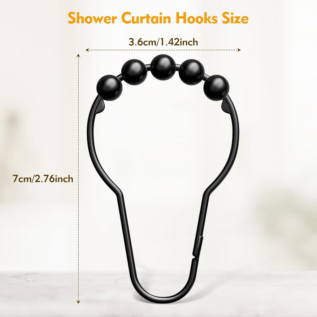 12 PCS Shower Curtain Hooks, Practical Black Shower Curtain Hooks
