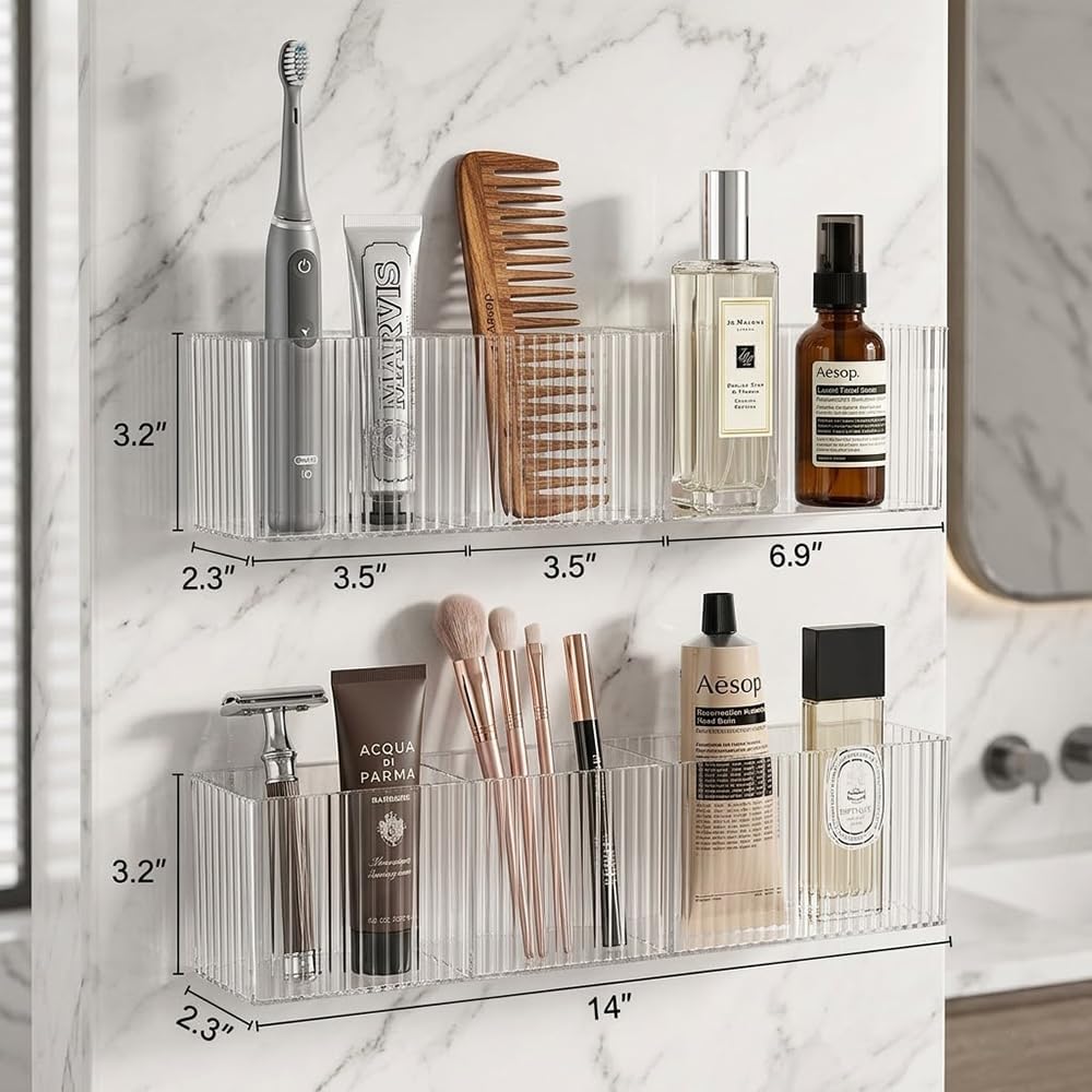 Slim Narrow Wall Mount Bathroom Shelf Organizer, 2.3" Deep, 2 Pack