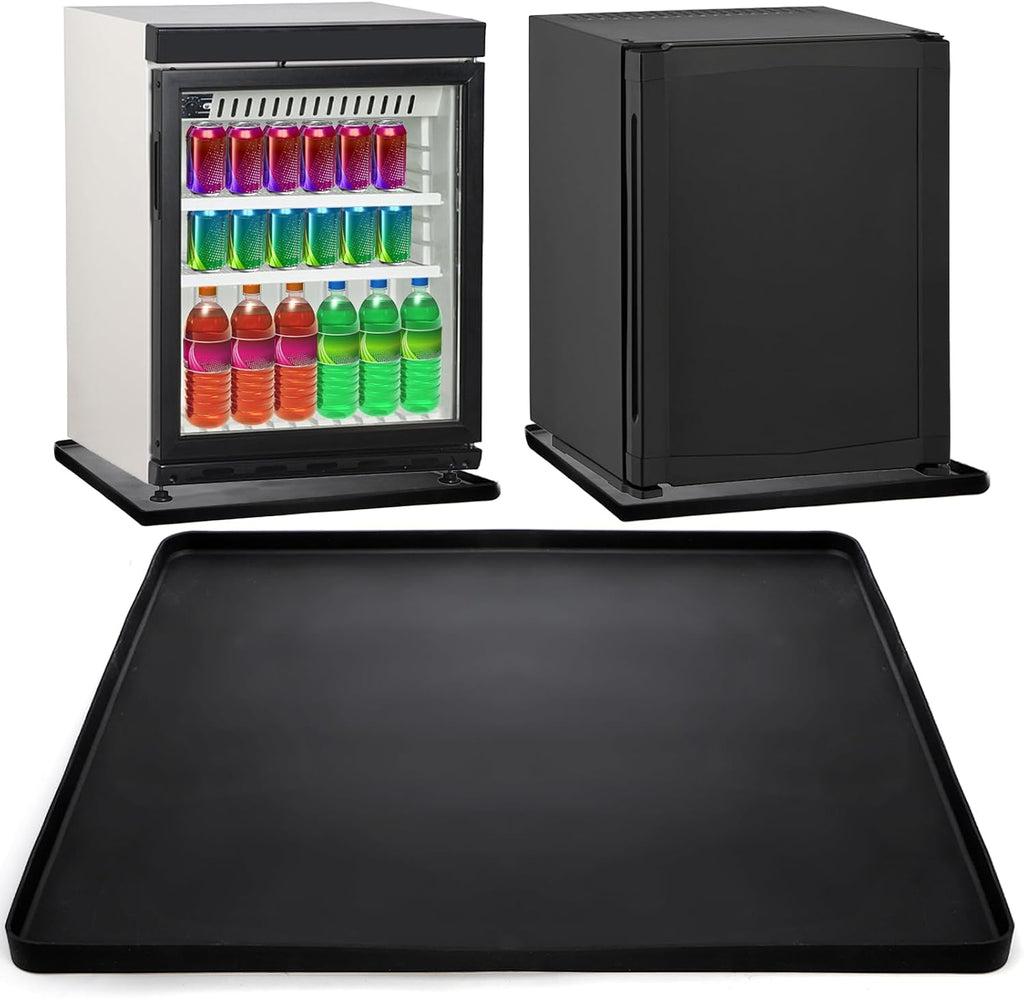Fasmov Mini Fridge Silicone Mat with Raised Edges, 24''x24''x0.8'', Refrigerator Floor Protector Mat, Under Refrigerator Mat Mini Fridge Drip Pan Prevents Appliance Leakage Water Spills, Black