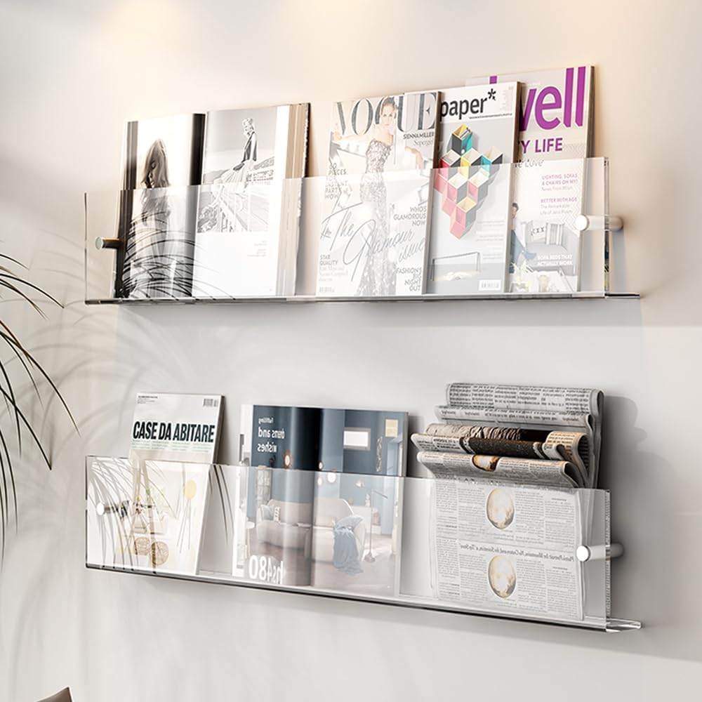 DuvinDD 2 Pack Acrylic Magazine Holder Rack Wall Mount 24 inch