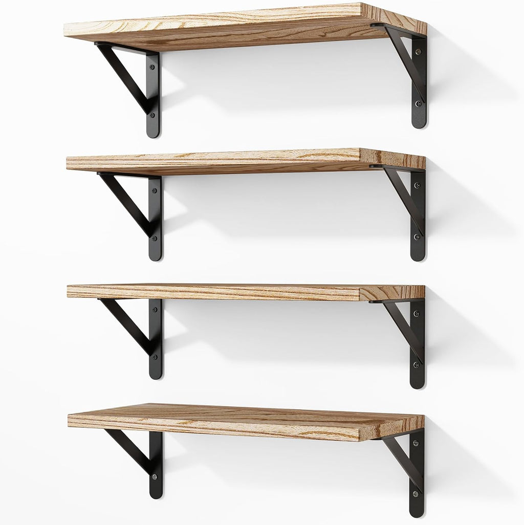 Fixwal Wall Floating Shelves for Decor (Light Brown, Set of 4, 16.5 Inch)