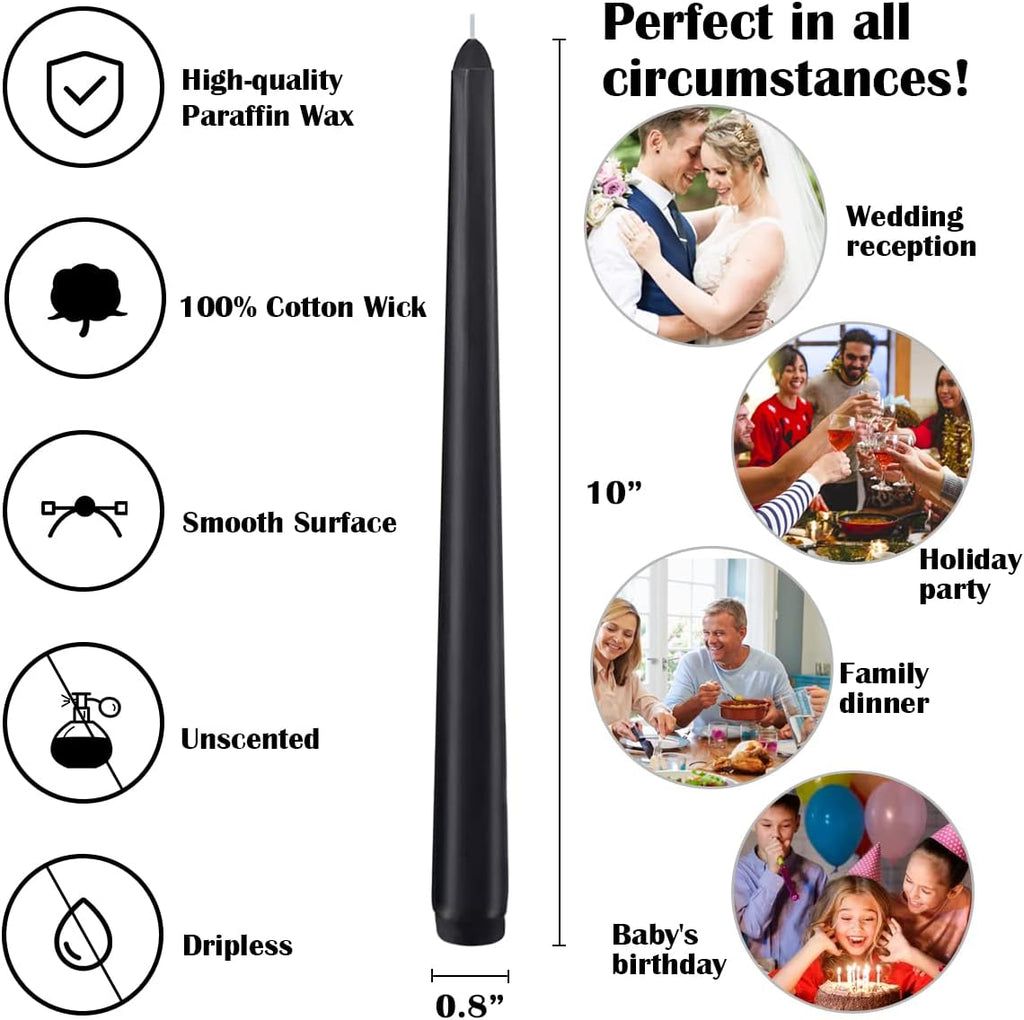 Black Taper Candles, 50 Pack, 0.8"W x 10"H