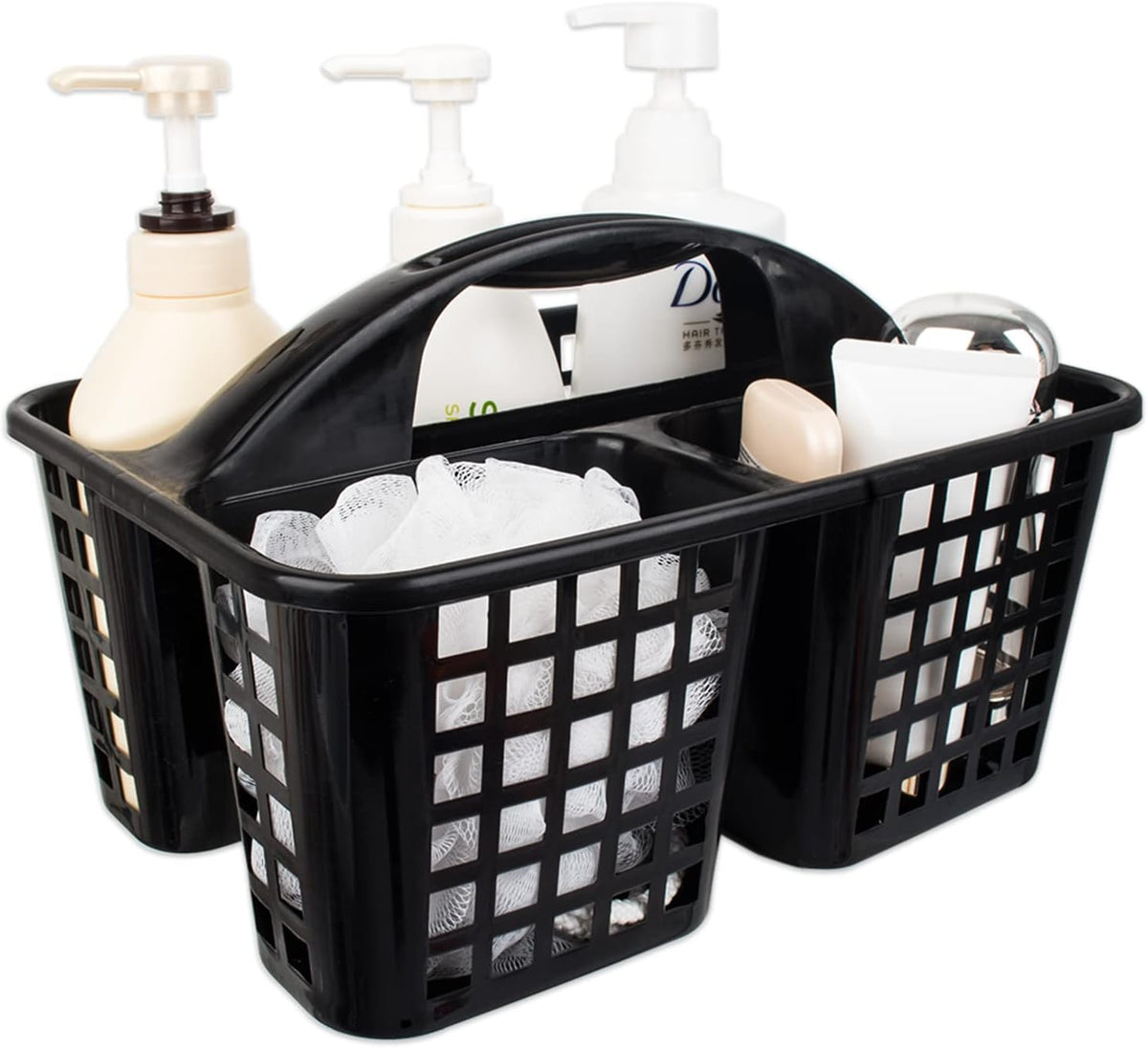 Portable Shower Caddy Basket Plastic Storage Basket with Compartments Black