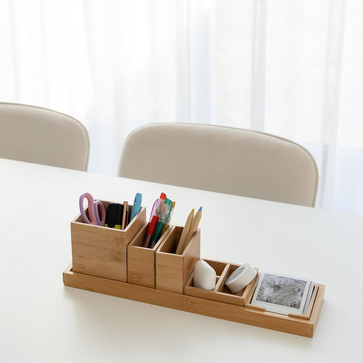 Bamboo Vanity Tray Set, 6-Piece Bathroom Organizer for Small Items