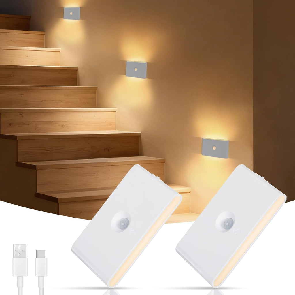 LumBelle 2 Pack Motion Sensor Night Light Rechargeable Battery 3000-6500K