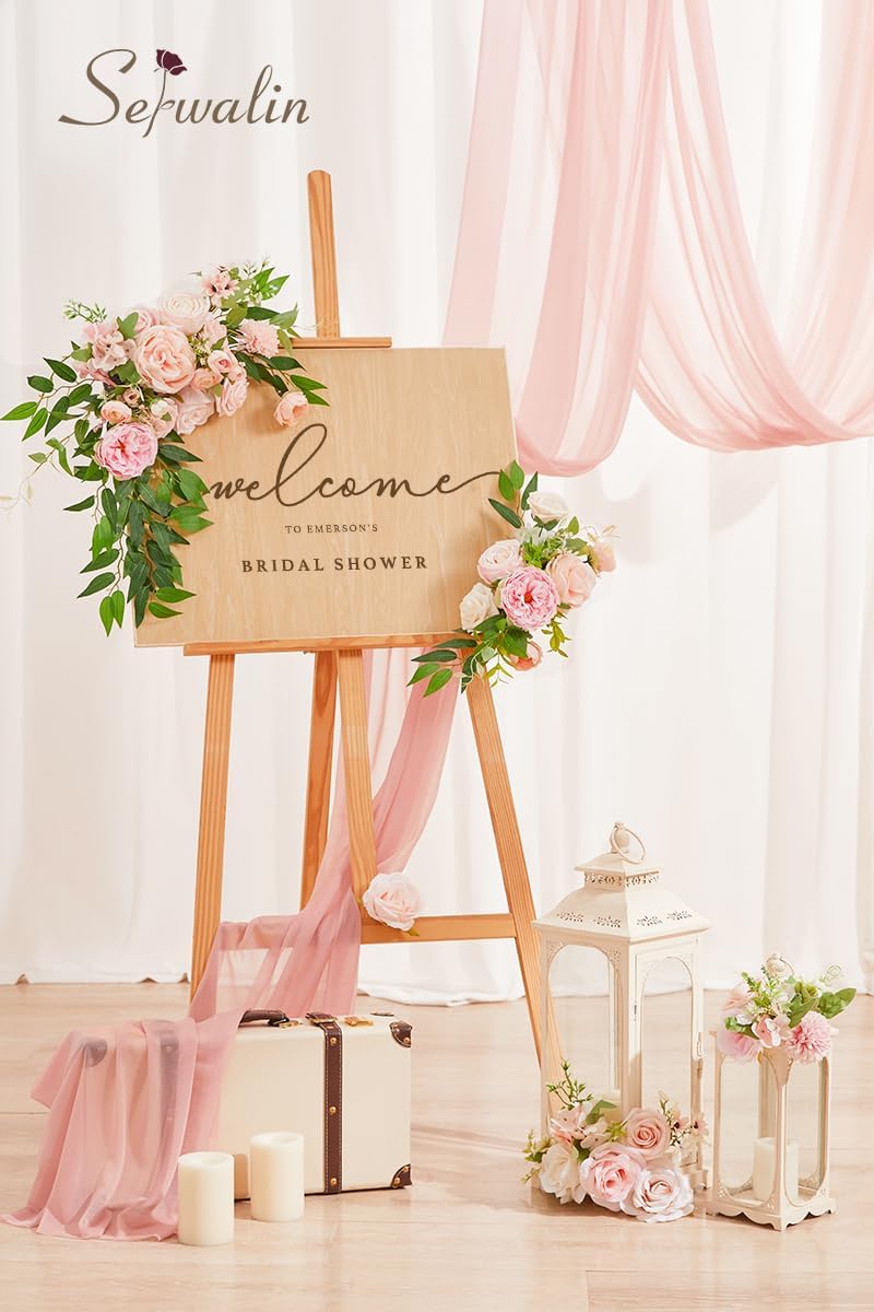 Serwalin 2PCS Artificial Flowers Pink Flowers Fake Silk Flowers for Wedding